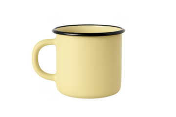 Yellow enamel mug on transparent background