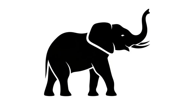 Silhouette of a large african elephant standing isolated on white background