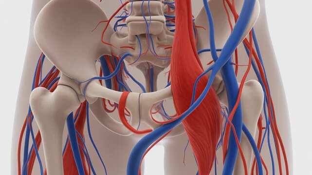 Anatomical 3D model of the human lower leg's vascular system, focusing on the peroneal artery and vein.