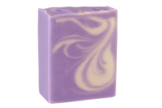 Artisan lavender soap bar with marbled pattern