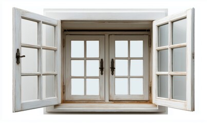 Obraz premium Open white windows with casements revealing endless possibilities in a bright atmosphere