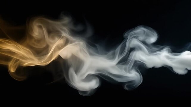 Swirling smoke ethereal photography golden and white wisps against black backdrop abstract dreamy high quality professional