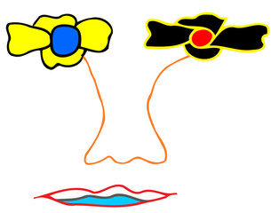 Surreal Hand Drawn Face with Flower Eyes Abstract Minimalist Pop Art Doodle
