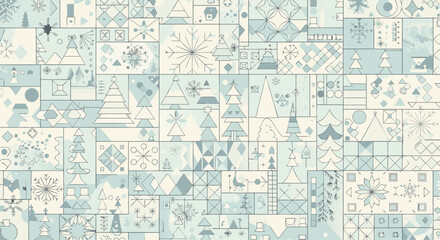Charming winter mosaic pattern with festive trees and snowflakes for holiday design