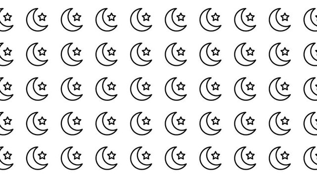 Repeating crescents and stars pattern on white, perfect for background design, ramadan decorations, islamic festival themes, festive projects.