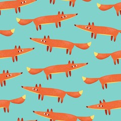 Cute Seamless Fox Pattern – Hand Drawn Cartoon Woodland Animal Illustration for Kids and Nursery Decor