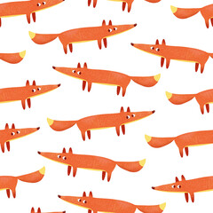 Cute Seamless Fox Pattern – Hand Drawn Cartoon Woodland Animal Illustration for Kids and Nursery Decor