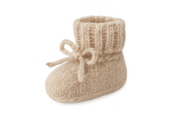 Beige hand knitted wool baby bootie newborn