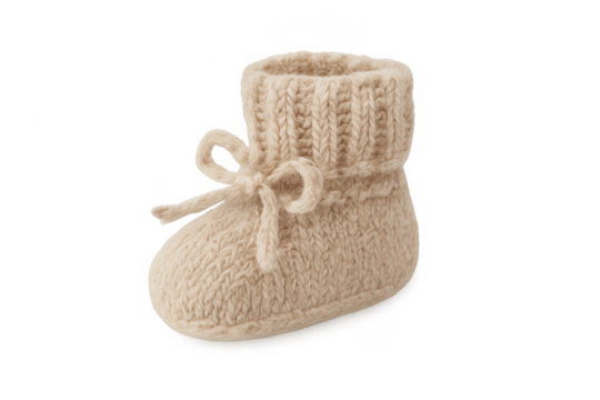 Beige hand knitted wool baby bootie newborn