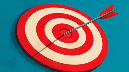 Alvo vermelho com flecha simboliza foco total, objetivo claro e sucesso na execu&ccedil;&atilde;o de metas estrat&eacute;gicas.