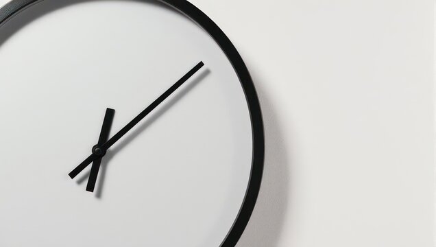 Minimalist Wall Clock Displaying Time on White Background.