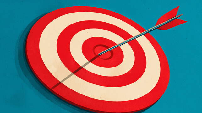 Alvo vermelho com flecha simboliza foco total, objetivo claro e sucesso na execu&ccedil;&atilde;o de metas estrat&eacute;gicas.