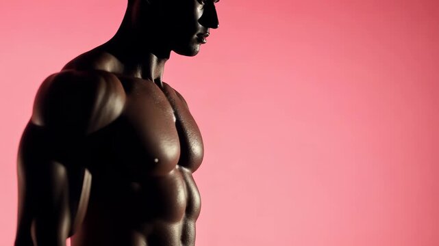 Sculpted Silhouette: The strong physique of a man stands boldly against a vibrant background, showcasing definition of a human form