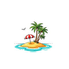 Fototapeta premium Tropical Island Paradise with Palm Trees and Umbrella