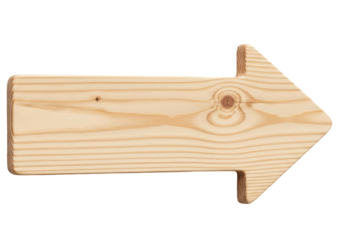 Natural wooden arrow pointing right with visible grain texture