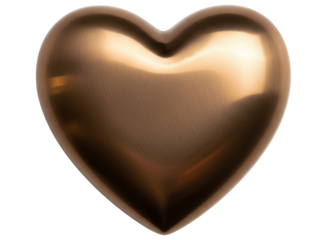Shiny metallic bronze heart shape with reflective surface, symbolizing love and affection