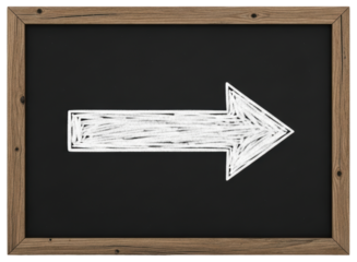 Hand drawn chalk arrow pointing right on a classic school blackboard