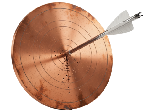 Arrow hitting bullseye on a copper target, symbolizing success and achievement