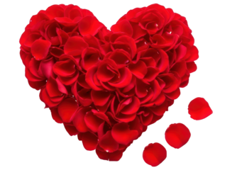 Vibrant red rose petal heart symbolizing love romance and passion