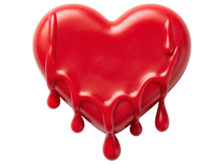 Vivid red heart shape with a melting, dripping effect, symbolizing love and emotion.