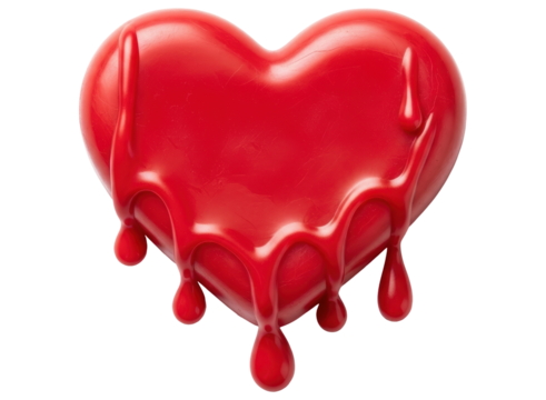 Vivid red heart shape with a melting, dripping effect, symbolizing love and emotion.