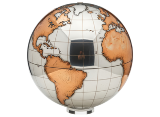Stylish metallic globe featuring copper continents and shiny silver oceans
