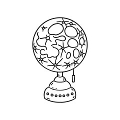 Hand drawn doodle hygge table lamp in shape of moon clipart vector illustration. Cozy domestic light line art