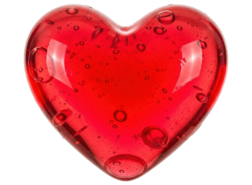 Vibrant red translucent heart with bubbles symbolizing love and affection - Powered by Adobe