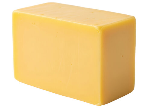 Solid rectangular block of vibrant yellow cheese, a versatile dairy product