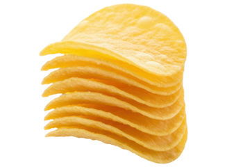 Crispy golden potato chips stacked neatly, a delicious snack food