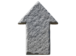 Solid grey stone arrow pointing upward, a symbol of direction and advancement