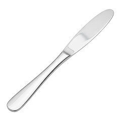 Polished Silver Metal Butter Knife Object on Transparent Background Studio Shot Reflecting Light and Shadow