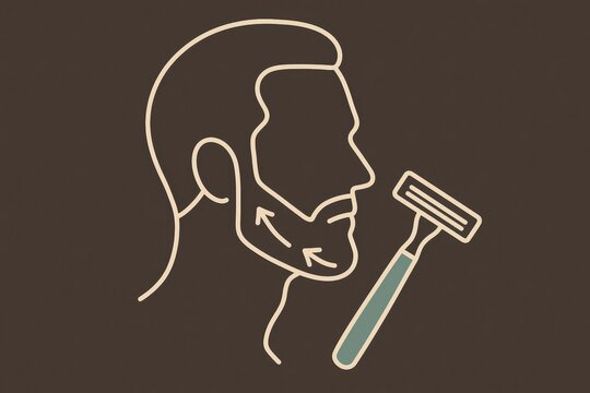 Minimalist depiction of male facial shaving process with razor illustration highlighting grooming techniques and personal care practices for modern masculine aesthetics