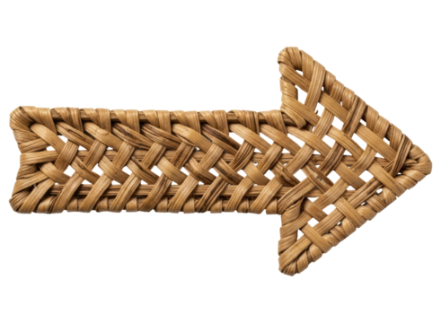 Handcrafted natural wicker arrow pointing right, indicating direction or navigation