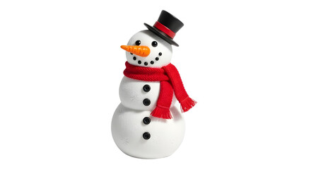 Cheerful snowman figure wearing red scarf and hat isolated PNG with Transparent Background