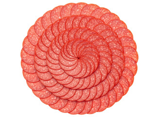 Delicious thinly sliced salami arranged in an appetizing spiral pattern
