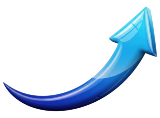 Glossy blue arrow curving upwards, symbolizing growth, progress, and direction