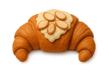 Claymation almond croissant with cream topping on transparent background