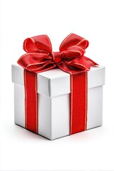 Obraz premium Gift box with red ribbon isolated on white background.