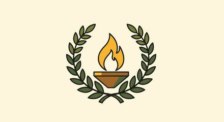 Stylized icon depicting a vibrant torch embraced by a distinguished laurel wreath, embodying achievement, enlightenment, and success