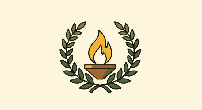Stylized icon depicting a vibrant torch embraced by a distinguished laurel wreath, embodying achievement, enlightenment, and success