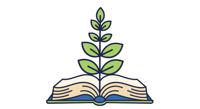 Conceptual illustration of an open book with a sprouting plant, symbolizing education, knowledge, and personal growth for a brighter future