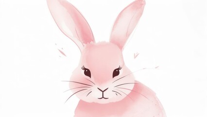 Obraz premium Watercolor Pink Bunny Portrait on White Background.