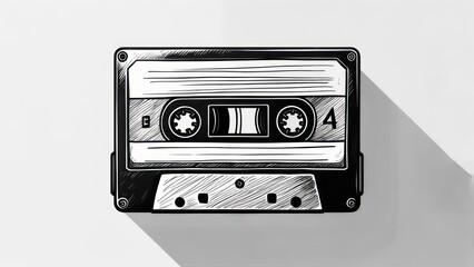 Vintage Cassette Tape Illustration - A Nostalgic Sketch of Audio Technology.