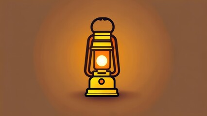 Vintage Lantern Illustration with Glowing Light on Brown Background.
