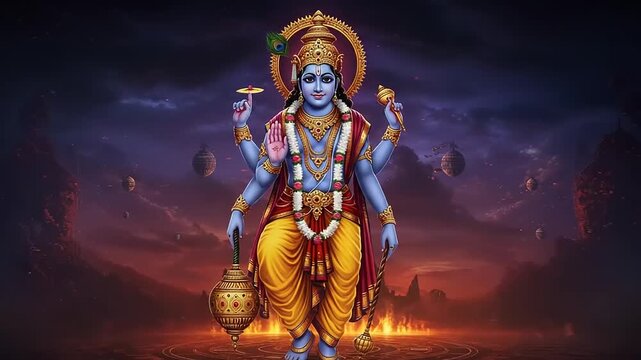 Lord Vishnu Divine Presence Cosmic Background.