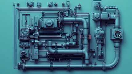 A blue pipe with a red valve on it. The valve is on the right side of the pipe