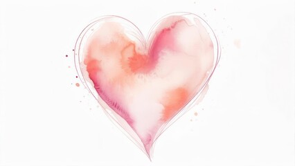 Watercolor Heart Illustration - Soft Pink and Orange Hues on White.