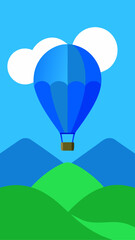 Obraz premium Illustration of a blue hot air balloon over mountains