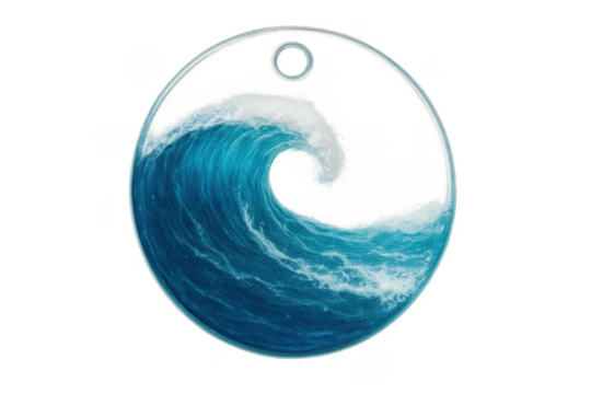 Ocean wave inside transparent round pendant design